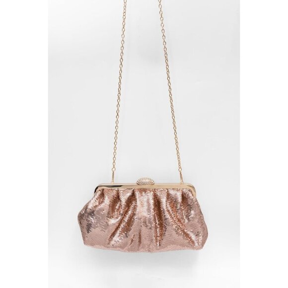 🆕Women's Champagne Solid Color Fish Scale Sequins Pleated Clutch Bag - Picture 3 of 6